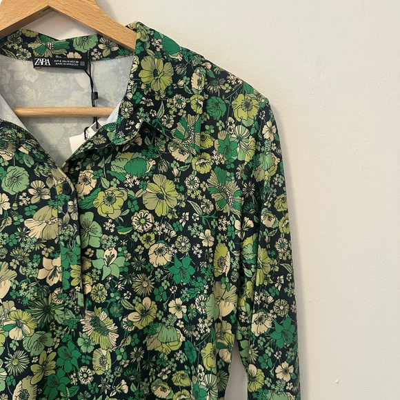 NWT Zara Retro Floral Mini Shirtdress | Size Small - Picture 2 of 8